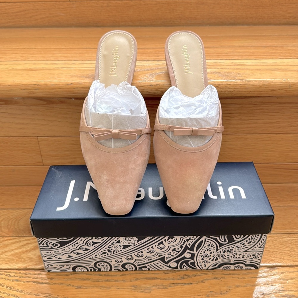 50% OFF🔥 NIB J. McLaughlin Women’s Suede Mules Size 6.5 Almond Toes Flats